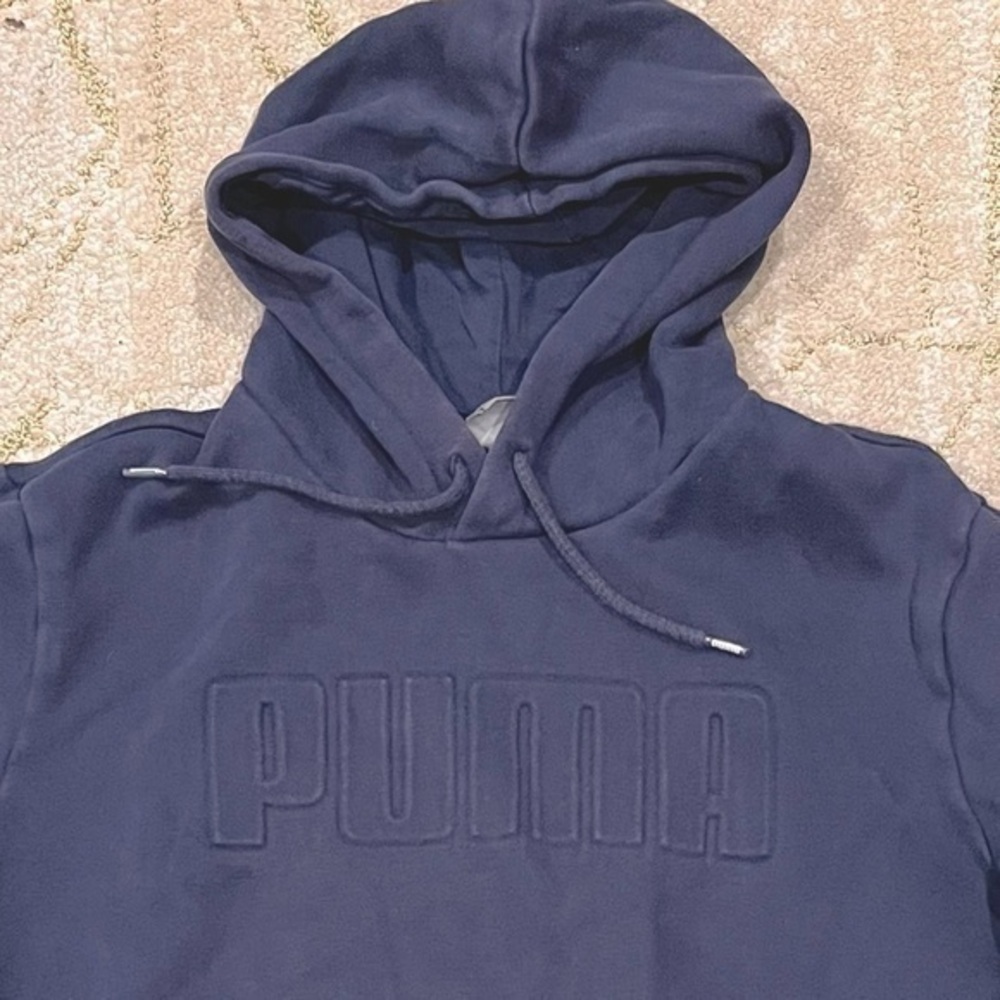 🍕🪻PUMA logo hoodie sweatshirt pullover blue pouch pocket drawstring CLOSEOUT